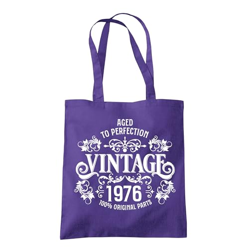 Image of Dead Set Studio 50th Birthday Gift Bag For Women, Vintage 1976 Tote Bag, 50th Birthday Gifts, 38 cm x 42 cm PURPLE