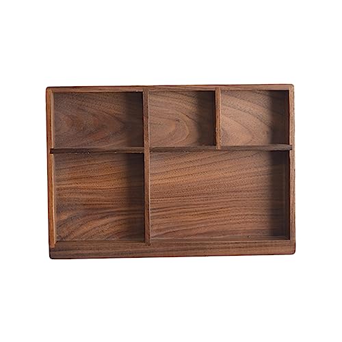 FELTECHELECTR Caja De Almacenamiento De Cubiertos De Nogal Negro Bandeja Organizadora De Menaje para Cajón Diseño con Separadores para Utensilios Y Accesorios De Cocina