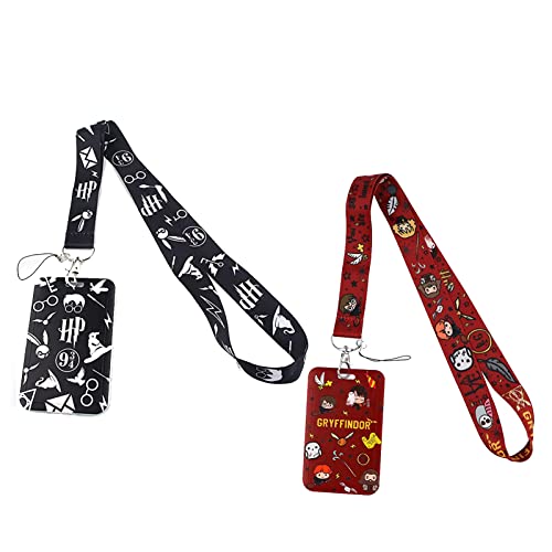 2 pièces Porte Badge Cordon Tour de Cou avec Porte-cartes, Harry Potter Porte Badge Strap Neck ​pour Porte Badges d'Identification, Cartes d'étudiant, Les Clés, Carte Bus, Exposition, Bureau Cover