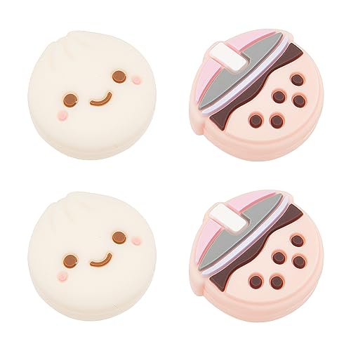 Image of GORGECRAFT 4Pcs Boba Thumb Grips Food Pork Bun Face Bubble Milk Tea Button Joystick Analog Stick Protective Cover Compatible with Switch OLED Lite Console for Gamepad Controller