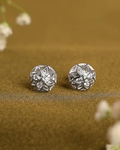 Image of CLARA 925 Sterling Silver Stud Earrings | Platinum Plated | Daily Wear |Gift for Women and Girls