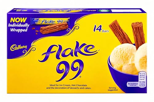 Image of Cadburys Flake 99 Milk Chocolate Flake Bars Individually Wrapped Dessert Topping Chocolate 14 Bars Box (Imported)