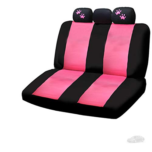 Yupbizauto New 12 Pieces Pink Flat Cloth Front and Rear Car Seat Covers with Embroidery Pink Paws Headrest Covers and Gift for Women