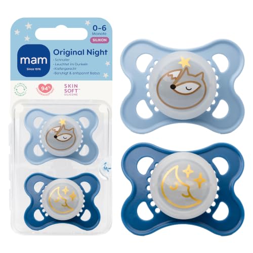 MAM Original Night Schnuller, 0-6 Monate, Fuchs/Mond, 2 Stück – Ansicht 1