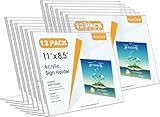 MaxGear Slant Back Sign Holder, Acrylic Sign Holder 11x8.5 inches, Plastic Sign Holders Landscape Sign Display Holder Clear Acrylic Sign Holders, Table Top Sign Holder for Office, Store, 12 Pack