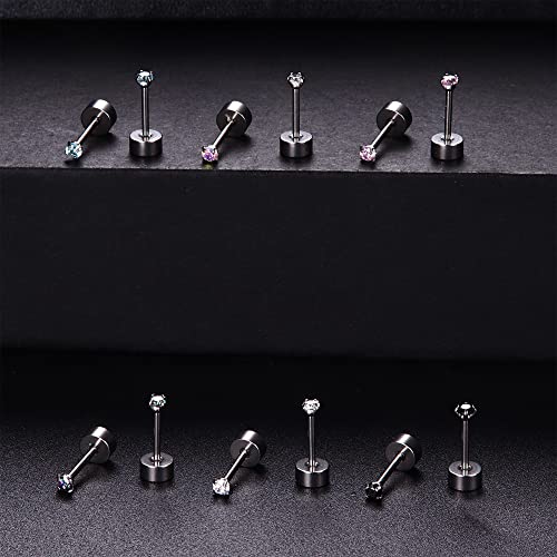 Subiceto 6 Pairs Of Titanium Surgical Stainless Steel Stud Earrings Set For Women Men Hypoallergenic Cubic Zirconia Studs Earrings 20G Cartilage Tragus Flat Back Earrings Piercing Jewelry 2Mm #TOP7