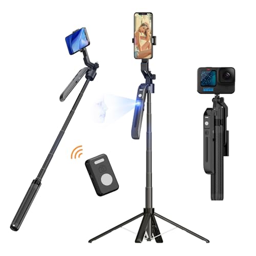 FUNSNAP 70.9' Auto Face Tracking Selfie Stick Tripod for iPhone Android with Lights, No App,...