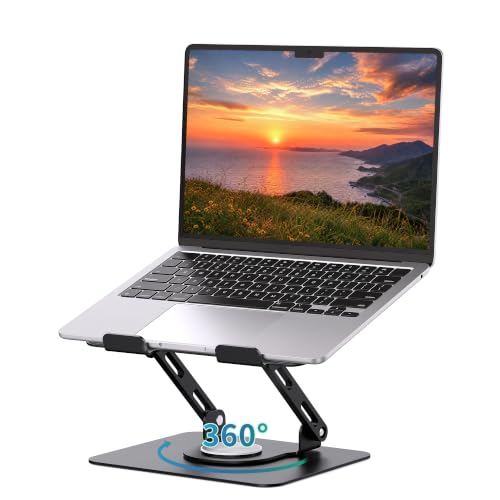Image of SOUNDANCE Laptop Stand with 360 Rotating Base, Ergonomic Computer Riser for Desk, Adjutable Height Muti-Angle, Foldable Laptop Mount, Stable Metal Holder Support 10-15.6 inch Notebook PC, Black