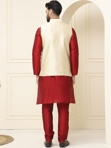 Image of SOJANYA (Since 1958 Men's Silk Blend Kurta Pyjama With Self Design Nehru Jacket