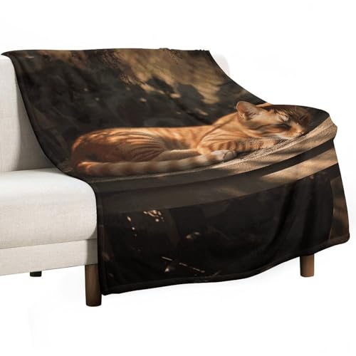 Couverture flanelle chat orange 152x203 cm pour canapé
