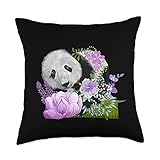 Cute Panda Bear On Purple Flowers Apparel Cute Bear On Purple Flowers-Panda Lover Throw Pillow,...