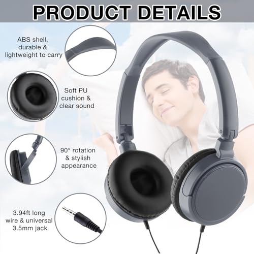 Image of Yunsailing 6 Pack Classroom Headphones Bulk, Wired Headphones,Gray | Student School Supplies, Individually Wrapped, Adjustable, over Ear Head Earbuds, for Laptop PC Computer