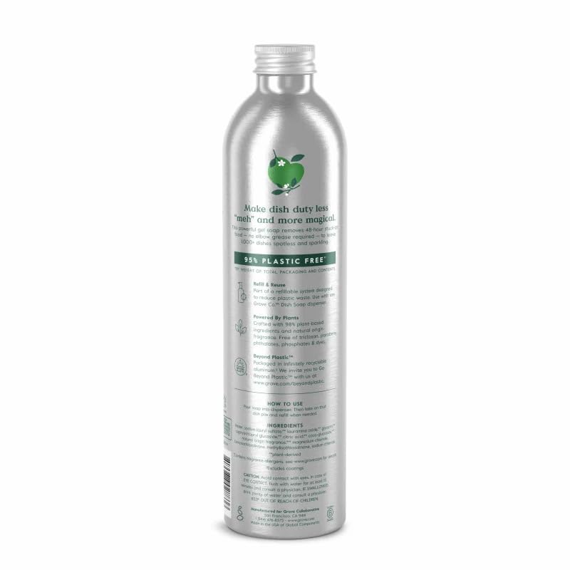 Image of Grove Co. Ultimate Dish Soap Refills 16 Fl Oz Removes 48-hr Stuck-on Food and Grease, Plastic Free Cleaning Products, 100% Natural Lavender Blossom & Thyme Fragrance