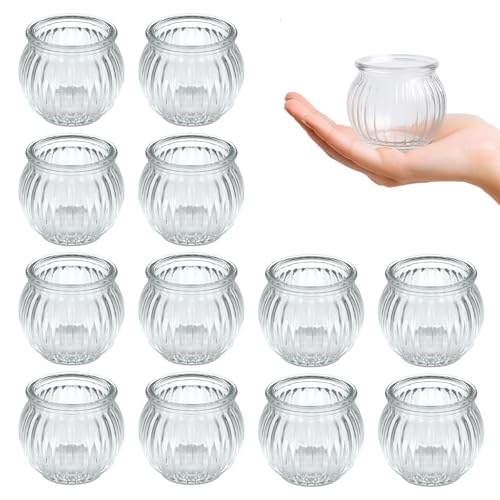 12 Pièces Photophore en Verre, Vintage Striped Photophore Bougie, Bougie en Verre Transparen, Bougeoir Chauffe Plat pour Décoration de Table, pour Mariage,...