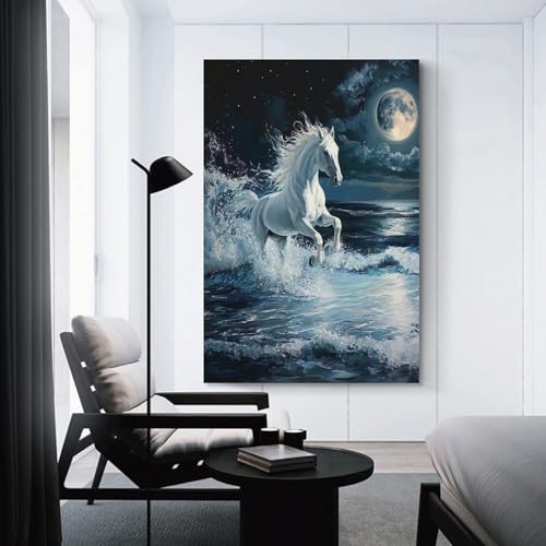 Cuadro en lienzo de caballo para decorar dormitorios amplios de 50x75cm 3
