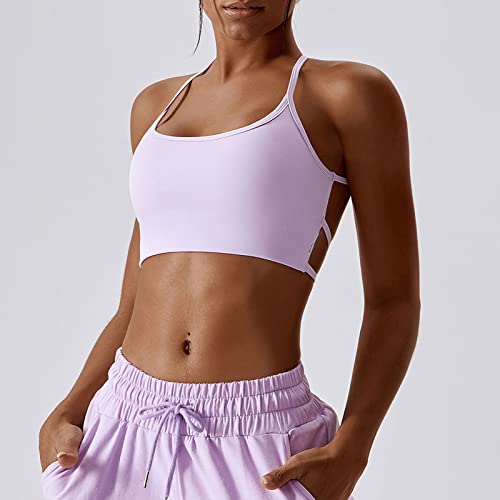 Vertvie Backless Sports Bra For Women Workout Strappy Open Back Padded Sports Bra Low Impact Yoga Crop Tank Top(Purple,S) #TOP2