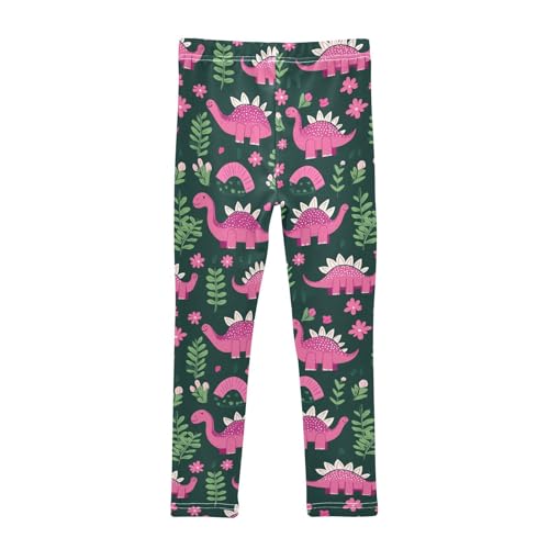 Wusikd Pink Dinosaurs Girls' Leggings Toddler Doodles Flowers Kids Yoga Pants Dance Active Tights 4T2
