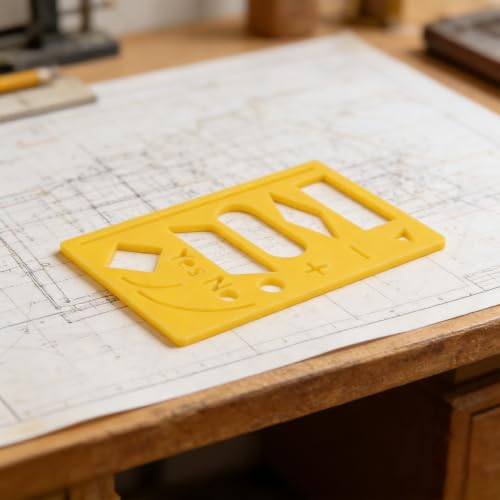 Yellow Flowchart Template Stencil Tool For Scrapbook Workers And Designers, Multifunctional Drawing Marker With Process Symbols And Shapes, Portable Plastic Ruler For Mind Maps, 2.20x3.46 Inch - Image 5
