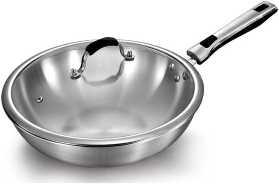 Wok Pan, 13" Stainless Steel Wok, Stir Fry Wok, Cooking Utensils, Frying Pan for All Stoves (Silver)