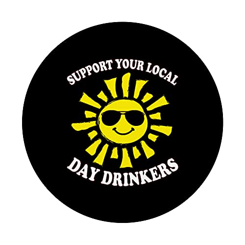 Support Your Local Day Drinkers Sun With Sunglasses PopSockets Swappable PopGrip, Black - Image 3