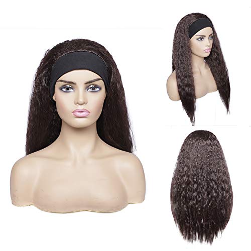 Headband Wig for Black Women Long Brown Natural Wigs with Hairband Synthetic Hair 20"