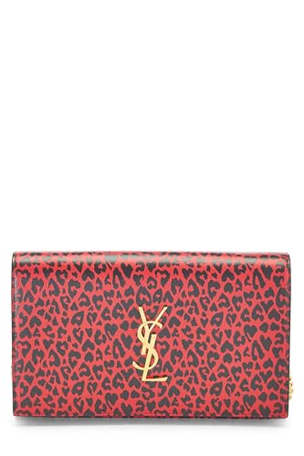 Yves Saint Laurent, Pre-Loved Red Leather Leopard Printed Wallet On Chain (WOC), Red