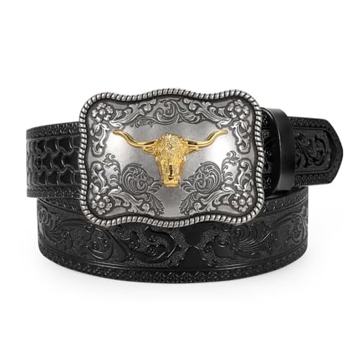TRIWORKS Cintos masculinos com fivela ocidental, cinto caubói com fivela, cinto country cowgirl para calças jeans, A - Preto, Fit Size 29"-33"