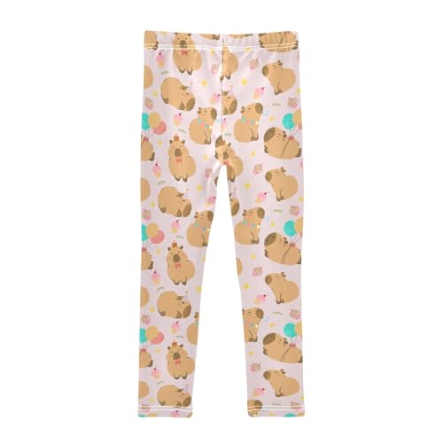 Cute Pink Capybara Birthday Party Girls Leggings Kids Yoga Pants Athletic Tights Pants 4-10 Years2
