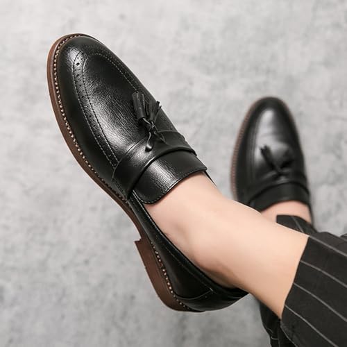 Men's Leather Tassel Thick Heel Oxford Shoes Comfortable Non-Slip Soft Sole Casual Work Oxfords3