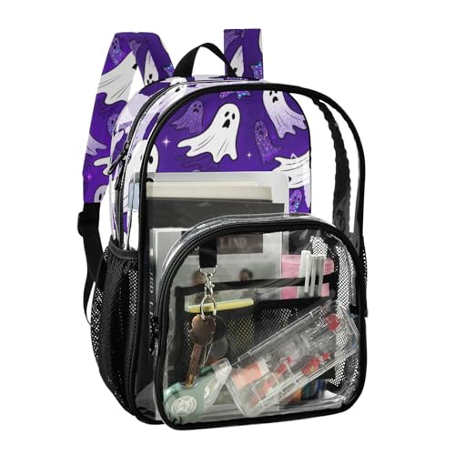 Happy Halloween Purple School Clear Backpack Clear Book Bag For Girls See Through Transparent Heavy Duty Backpack2