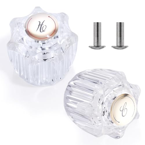 Shower Knob Replacement Set 2 Piece, Shower Handle Faucet Replacement Compatible with Delta/Delex/Peerless, Hot and Cold Sink Faucet Knobs Replacement Parts Bathtub Faucet Repair Kit Include Screws
