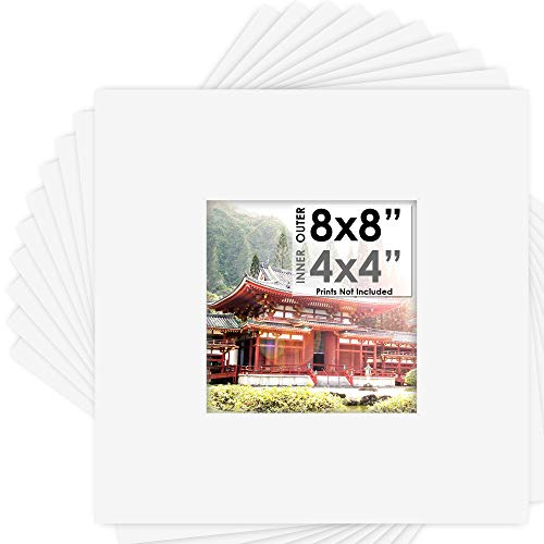 Mat Board Center, Pack of 10, 8x8 for 4x4 White Color Mats