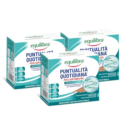 Equilibra Integratori Alimentari, Psyllium Fibra-Gel, Integratore con Fibra di Psyllio Nota per la Regolarità del Transito Intestinale e l'Assorbimento dei Nutrienti, 3 Pezzi da 20 Bustine Monodose