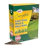 Doff Complete Lawn Feed, Weed & Moss Killer – 3.2kg Triple-Action Lawn Care Treatment for Gardens – Condition & Thicken Lawns & Control Weeds & Moss - Promotes Greener Grass Year-Round