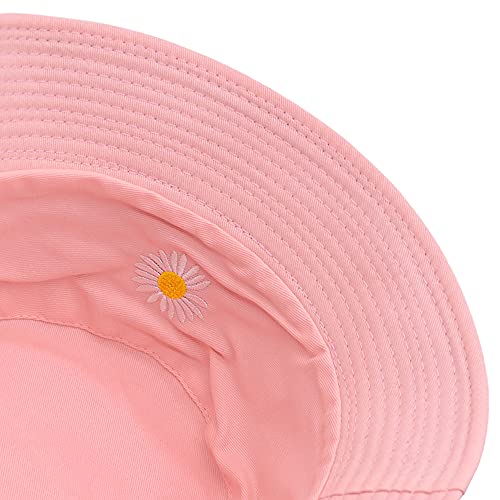 Flower Reversible Bucket Hat Fishing Summer Travel Beach Sun Hats Emboridery Vistor Cap (Pink/Purple) #TOP4