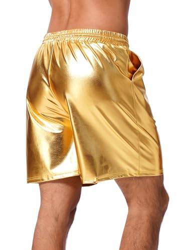 ABAFIP Men's Shiny Metallic Shorts Drawstring Sparkly Dance Hot Pants Disco Rave Party Outfit with Pockets3