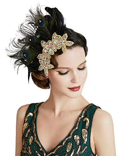 BABEYOND 1920s Flapper Hair Clip 20s Great Gatsby Headpiece 1920s Flapper Gatsby Hair Accessories (Peacock)