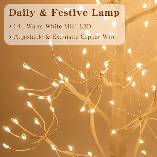 PEIDUO 2 Pack Small Christmas Tree, 144 LED White Birch Trees with 6 Modes and Timer & Dimmable Control, Rechargeable Fairy Lights Spirit Tree for Christmas Decorations Indoor Home Decor by PEIDUO - Image 8