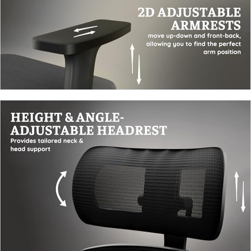 Image of activa Hector Ergonomic Office Chair | Mesh Computer Chair with 2D Armrest | Adjustable Headrest & Lumbar Support | Executive Revolving Desk Chair for Workspace /Computer Desk (Black, High Back)