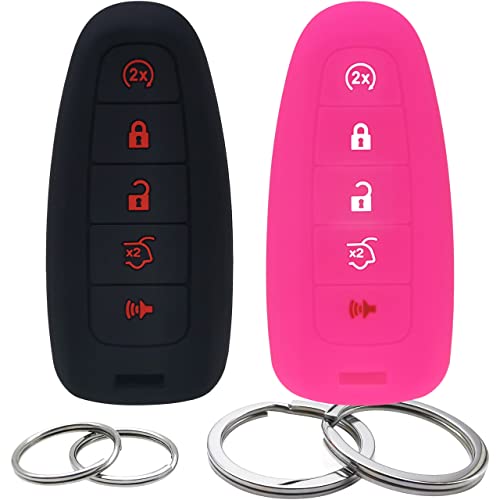 Coque de clé en silicone à 5 boutons pour Ford et Lincoln, pack de 2 protection noir et rose vif