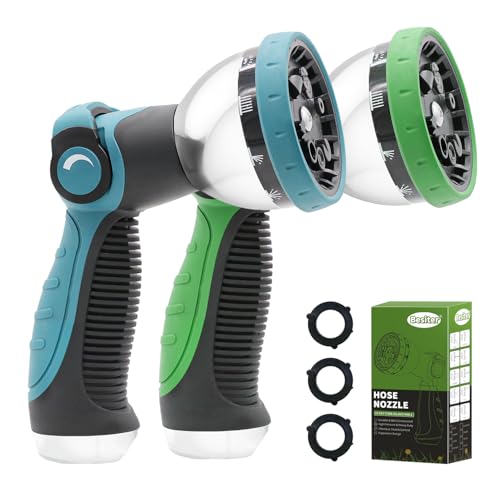 Besiter Garden Hose Nozzle Sprayer: 2 Pack 10 Watering Patterns Spray Nozzles Heavy Duty Metal Hose Head Hose Attachment Thumb Control On Off Valve
