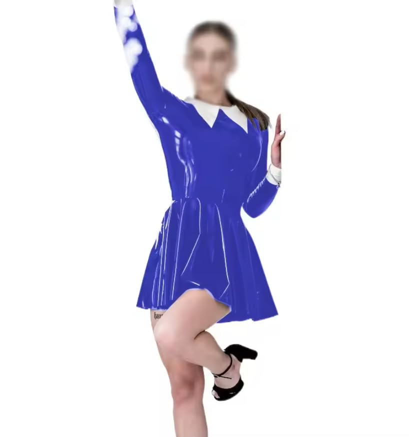 Kołnierz z klapą Wetlook długi rękaw linia A plisowana mini sukienka PVC odzież klubowa odzież damska personalizacja