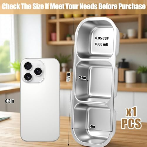 Image of Stainless Steel 3-Compartment Lunch Box with Leakproof Lid | Bento Snack Container with Airtight Silicone Seal | Portable Food Storage for Kids & Adults