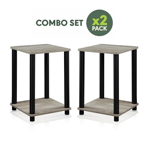Image of Furinno Turn-N-Tube Night Stand Set of 2, 2-Tier Nightstand, French Oak | Stackable, Open Shelf, Toolless Bedside Table, Side Table, End Table for Living Room, Bedroom