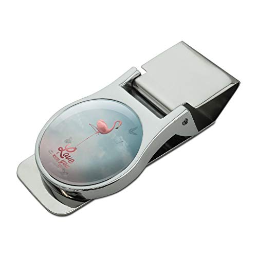 Flamingo Love is Where You Are Satin Chrome Plated Metal Money Clip
