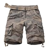 TRGPSG Men's Camo Multi-Pocket Relaxed Fit Casual Shorts,Outdoor Camouflage Twill Cargo Shorts 11' Inseam(No Belt) 6806 C34 Camo 32