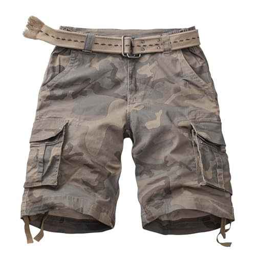 TRGPSG Men's Camo Multi-Pocket Relaxed Fit Casual Shorts, Outdoor Camouflage Twill Cargo Shorts 11" Inseam(No Belt) 6806 C34 Camo 31