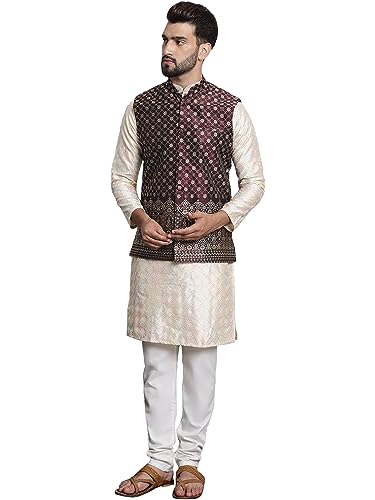 Image of SOJANYA (Since 1958 Men's Silk Blend Kurta and Pyjama with Nehru Jacket
