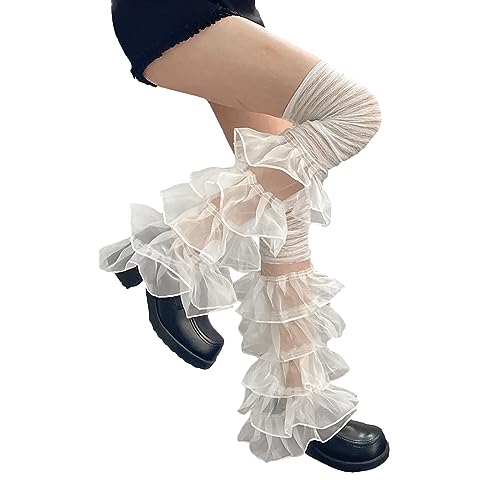 Y2K Lace Ruffle Leg Warmers Tiered Tulle Leg Sleeves Leggings Sexy Boot Cuffs Cover Socks Cosplay Streetwear for Women Girls2