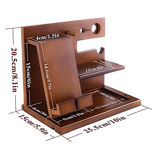 Image of awofer Wood Phone Docking Station Nightstand Organizer for Men - Key Holder Wallet Stand iWatch Organizer Ring Hanging - Gadgets Gifts for Husband Boyfriend Dad Son Birthday Anniversary Fathers Day